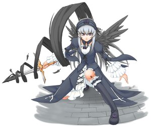 Rating: Safe Score: 0 Tags: 1girl black_wings dress feathers flower frills full_body hairband image long_hair long_sleeves looking_at_viewer silver_hair solo suigintou thighhighs wings User: admin