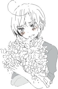 Rating: Safe Score: 0 Tags: bangs blush bouquet closed_mouth eyebrows_visible_through_hair flower holding holding_bouquet holding_flower image long_sleeves looking_at_viewer monochrome sad simple_background solo souseiseki tears upper_body white_background User: admin