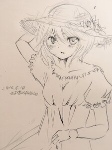 Rating: Safe Score: 0 Tags: 1girl blush dress eyebrows_visible_through_hair hair_between_eyes hat image looking_at_viewer m_putorius monochrome puffy_short_sleeves puffy_sleeves short_hair short_sleeves solo souseiseki traditional_media User: admin