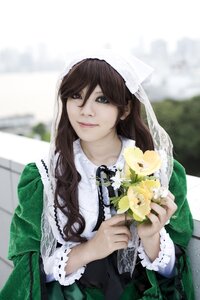 Rating: Safe Score: 0 Tags: 1girl blurry bouquet brown_hair depth_of_field dress flower green_dress holding_flower lips long_hair looking_at_viewer solo suiseiseki User: admin