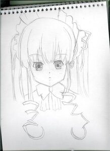 Rating: Safe Score: 0 Tags: 1girl auto_tagged blush bowtie greyscale image looking_at_viewer maid_headdress monochrome photo shinku simple_background solo traditional_media white_background User: admin