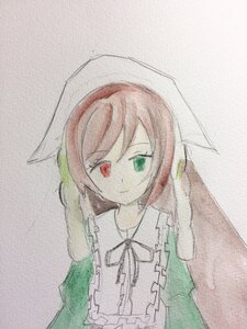 Rating: Safe Score: 0 Tags: 1girl brown_hair closed_mouth dress green_dress green_eyes heterochromia image long_hair long_sleeves looking_at_viewer red_eyes simple_background smile solo suiseiseki traditional_media upper_body User: admin