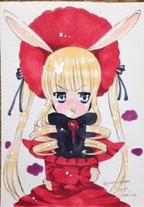 Rating: Safe Score: 0 Tags: 1girl :< :t animal_ears blonde_hair blue_eyes blush bow bunny_ears drill_hair flower frown image long_hair long_sleeves looking_at_viewer marker_(medium) photo pout ringlets rose shinku sidelocks solo tears traditional_media twin_drills twintails User: admin