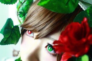 Rating: Safe Score: 0 Tags: 1girl blurry blurry_foreground bow brown_hair close-up depth_of_field face flower red_eyes reiuji_utsuho rose solo suiseiseki User: admin