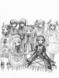 Rating: Safe Score: 0 Tags: 6+girls bow dress everyone frills greyscale hairband hina_ichigo image kanaria long_hair long_sleeves looking_at_viewer monochrome multiple multiple_girls shinku siblings sisters smile souseiseki standing suigintou suiseiseki tagme twins twintails very_long_hair wings User: admin