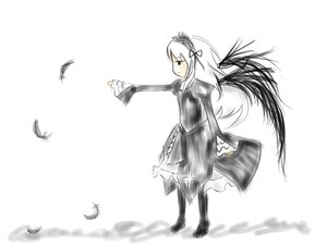 Rating: Safe Score: 0 Tags: 1girl bird black_wings boots dress feathers full_body hairband image long_hair long_sleeves monochrome puffy_sleeves solo standing striped suigintou vertical_stripes wings User: admin