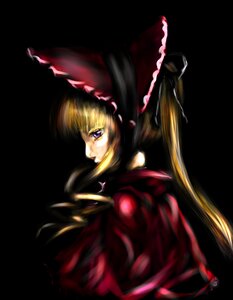 Rating: Safe Score: 0 Tags: 1girl black_background blonde_hair hat image long_hair long_sleeves looking_at_viewer looking_back profile purple_eyes shinku simple_background smile solo twintails upper_body User: admin