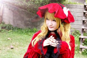 Rating: Safe Score: 0 Tags: 1girl blonde_hair blurry bow day dress hat long_hair long_sleeves outdoors red_dress shinku smile solo upper_body User: admin