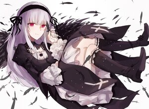 Rating: Safe Score: 0 Tags: 1girl bangs bird black_dress black_feathers black_footwear black_wings boots dress feathered_wings feathers frills hairband high_heel_boots high_heels image juliet_sleeves long_hair long_sleeves looking_at_viewer pink_eyes ribbon silver_hair smile solo suigintou thigh_boots very_long_hair white_feathers wings User: admin