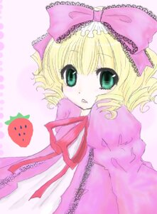 Rating: Safe Score: 0 Tags: 1girl blonde_hair blush bow dress food fruit green_eyes hina_ichigo hinaichigo image long_sleeves looking_at_viewer pink_background pink_bow ribbon short_hair solo strawberry upper_body User: admin