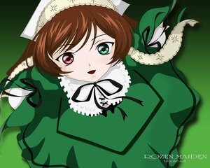 Rating: Safe Score: 0 Tags: 1girl black_ribbon brown_hair dress frills green_dress green_eyes heterochromia image long_sleeves looking_at_viewer open_mouth red_eyes ribbon simple_background solo suiseiseki User: admin