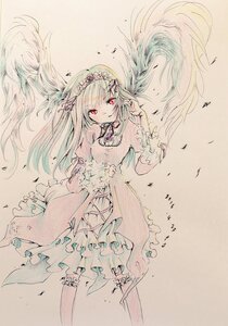 Rating: Safe Score: 0 Tags: 1girl bangs bird closed_mouth dress feathers floating_hair flower hair_flower hair_ornament image long_hair long_sleeves looking_at_viewer red_eyes solo suigintou traditional_media very_long_hair User: admin