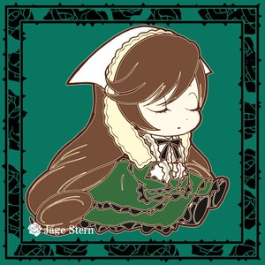 Rating: Safe Score: 0 Tags: 1girl bangs bonnet brown_hair chibi closed_eyes dress frame frills green_background green_dress image long_sleeves own_hands_together ribbon simple_background solo suiseiseki User: admin
