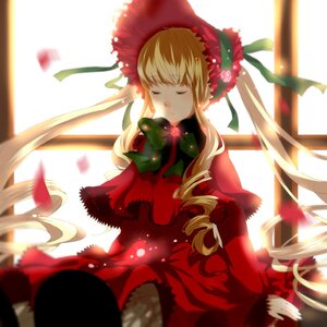 Rating: Safe Score: 0 Tags: 1girl blonde_hair blurry bonnet bow bowtie closed_eyes depth_of_field dress drill_hair flower green_bow image long_hair long_sleeves pantyhose shinku sitting solo twintails User: admin