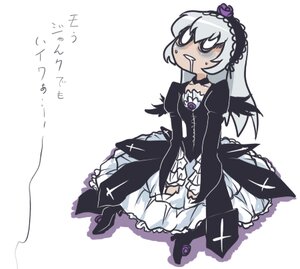 Rating: Safe Score: 0 Tags: 1girl dress frills hairband image long_hair long_sleeves silver_hair sitting solo suigintou white_background wings User: admin