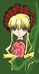 Rating: Safe Score: 0 Tags: 1girl blonde_hair blue_eyes bonnet bow flower green_background image long_hair looking_at_viewer pink_flower pink_rose red_rose rose shinku simple_background solo User: admin