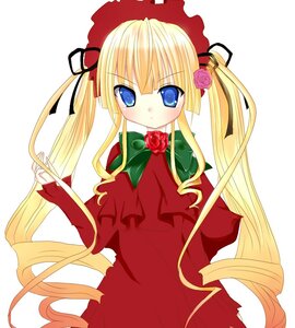 Rating: Safe Score: 0 Tags: 1girl blonde_hair blue_eyes blush bow bowtie capelet cowboy_shot dress drill_hair flower green_bow image long_hair long_sleeves looking_at_viewer pink_rose red_dress rose shinku sidelocks simple_background solo twintails very_long_hair white_background User: admin