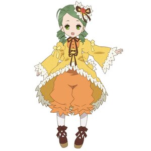 Rating: Safe Score: 0 Tags: 1girl bloomers dress drill_hair frills full_body green_eyes green_hair hair_ornament image kanaria long_sleeves open_mouth orange_dress pantyhose ribbon short_hair smile solo standing striped twin_drills white_background white_legwear User: admin