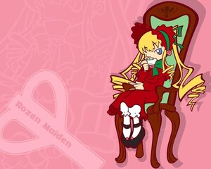 Rating: Safe Score: 0 Tags: 1girl blonde_hair blue_eyes bonnet bow bowtie chair cup dress drill_hair eating image long_hair long_sleeves red_dress shinku sitting solo teacup very_long_hair User: admin