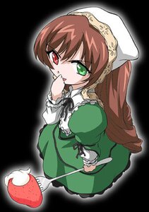 Rating: Safe Score: 0 Tags: 1girl bioroid_hei brown_hair dress food fruit full_body green_dress green_eyes hat heterochromia image long_hair long_sleeves looking_at_viewer lowres red_eyes rozen_maiden simple_background solo strawberry suiseiseki very_long_hair User: admin