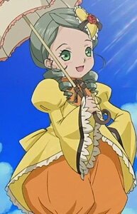 Rating: Safe Score: 0 Tags: 1girl :d dress flower frills green_eyes green_hair holding holding_umbrella image kanaria long_sleeves looking_at_viewer open_mouth parasol smile solo umbrella wide_sleeves yellow_dress User: admin
