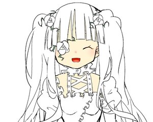 Rating: Safe Score: 0 Tags: 1girl :d closed_eyes detached_collar dress facing_viewer flower hair_flower image kirakishou long_hair open_mouth puffy_sleeves simple_background smile solo twintails upper_body white_background white_hair User: admin