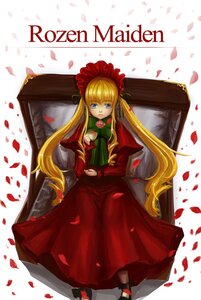 Rating: Safe Score: 0 Tags: 1girl blonde_hair blue_eyes bonnet dress flower image long_hair long_sleeves looking_at_viewer petals red_dress rose rose_petals shinku sitting solo twintails very_long_hair User: admin