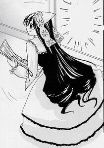 Rating: Safe Score: 0 Tags: 1girl dress flower greyscale hair_flower image long_hair long_sleeves monochrome solo suiseiseki very_long_hair User: admin