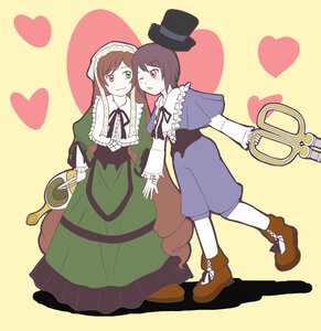 Rating: Safe Score: 0 Tags: 2girls brown_hair dress green_dress green_eyes hat heart holding_hands image long_hair multiple_girls one_eye_closed pair pantyhose red_eyes scissors short_hair siblings sisters smile souseiseki suiseiseki top_hat twins User: admin