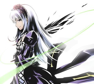 Rating: Safe Score: 0 Tags: 1girl black_dress dress frilled_sleeves frills gothic_lolita hairband image juliet_sleeves lolita_fashion long_hair long_sleeves profile puffy_sleeves silver_hair smile solo suigintou very_long_hair white_background User: admin