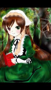 Rating: Safe Score: 0 Tags: 1girl blush book brown_hair dress frills green_dress green_eyes heterochromia holding image letterboxed long_hair long_sleeves looking_at_viewer red_eyes solo suiseiseki very_long_hair User: admin