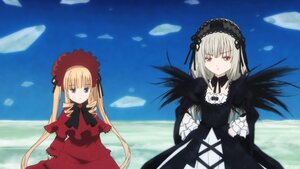 Rating: Safe Score: 0 Tags: 2girls black_wings blonde_hair blue_eyes bonnet bow dress flower frills hairband image long_hair long_sleeves looking_at_viewer multiple_girls pair red_dress red_eyes ribbon rose shinku silver_hair sky suigintou twintails very_long_hair wings User: admin