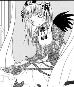 Rating: Safe Score: 0 Tags: 1girl black_wings blush detached_collar dress frills greyscale hairband image lolita_hairband long_hair long_sleeves looking_at_viewer monochrome polka_dot solo suigintou wings User: admin