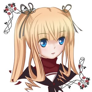 Rating: Safe Score: 0 Tags: 1girl blonde_hair blue_eyes flower hair_ribbon image long_hair looking_at_viewer ribbon rose school_uniform shinku solo striped twintails upper_body User: admin