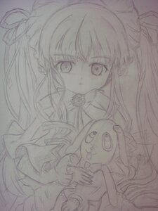 Rating: Safe Score: 0 Tags: 1girl doll dress flower image long_hair monochrome rose shinku solo traditional_media twintails User: admin