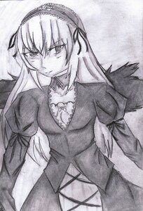 Rating: Safe Score: 0 Tags: 1girl breasts cleavage dress frilled_sleeves frills greyscale hairband image juliet_sleeves long_hair long_sleeves looking_at_viewer monochrome puffy_sleeves solo suigintou traditional_media upper_body wings User: admin