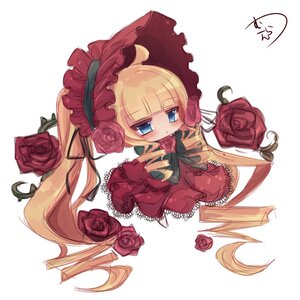 Rating: Safe Score: 0 Tags: 1girl blonde_hair blue_eyes blush bonnet chibi dress drill_hair flower hat long_hair pink_flower pink_rose purple_rose red_flower red_rose rose shinku solo striped twintails very_long_hair User: admin