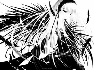 Rating: Safe Score: 0 Tags: 1girl feathers greyscale hairband image lolita_hairband long_hair monochrome solo suigintou User: admin