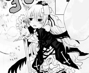 Rating: Safe Score: 0 Tags: 1girl blush dress frills greyscale image long_hair long_sleeves monochrome open_mouth ribbon solo suigintou tears very_long_hair wings User: admin