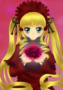 Rating: Safe Score: 0 Tags: 1girl blonde_hair bow dress flower frills image long_hair long_sleeves looking_at_viewer pink_background rose shinku simple_background solo twintails very_long_hair User: admin