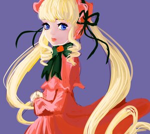 Rating: Safe Score: 0 Tags: 1girl blonde_hair blue_background blue_eyes bow capelet dress hair_ribbon image long_hair long_sleeves looking_at_viewer red_dress shinku simple_background solo twintails very_long_hair User: admin