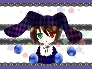 Rating: Safe Score: 0 Tags: 1girl argyle argyle_background brown_hair checkered checkered_background checkered_floor green_eyes hariruri hat heterochromia image looking_at_viewer red_eyes ribbon short_hair solo souseiseki suiseiseki top_hat User: admin