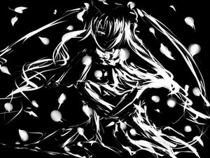 Rating: Safe Score: 0 Tags: 1girl black_background dress greyscale hair_over_one_eye hat image long_hair looking_at_viewer monochrome petals shinku solo very_long_hair User: admin