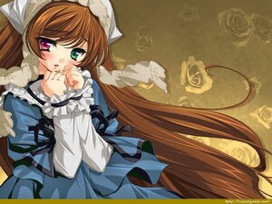 Rating: Safe Score: 0 Tags: 1girl brown_hair dress flower frills green_eyes heterochromia image long_hair long_sleeves looking_at_viewer open_mouth red_eyes ribbon rose solo suiseiseki tears very_long_hair User: admin