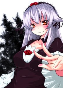 Rating: Safe Score: 0 Tags: 1girl blush breasts collarbone dress flower image long_hair long_sleeves red_flower red_rose rose silver_hair smile solo suigintou upper_body wings User: admin