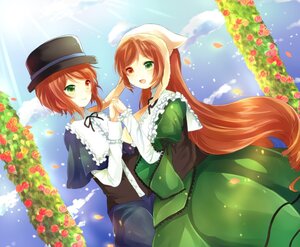 Rating: Safe Score: 0 Tags: 2girls brown_hair cloud day dress flower green_eyes hat heterochromia holding_hands image long_hair long_sleeves multiple_girls open_mouth pair petals red_eyes rose short_hair siblings sisters sky smile souseiseki suiseiseki top_hat twins very_long_hair User: admin