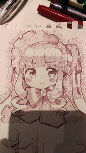 Rating: Safe Score: 0 Tags: 1girl bangs blush closed_mouth dress eyebrows_visible_through_hair image long_hair looking_at_viewer monochrome photo shinku signature solo standing traditional_media very_long_hair User: admin