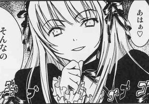 Rating: Safe Score: 0 Tags: 1girl dress greyscale hair_ribbon image long_hair looking_at_viewer monochrome ribbon smile solo suigintou two_side_up User: admin