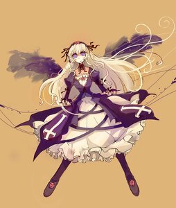 Rating: Safe Score: 0 Tags: 1girl blonde_hair commentary_request cross dress frills full_body gothic_lolita hairband image lolita_fashion long_hair pantyhose photoshop_(medium) purple_dress purple_eyes ribbon ringed_eyes rozen_maiden shoes silver_hair simple_background solo suigintou terada_tera very_long_hair wings User: admin