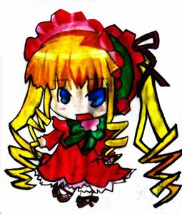 Rating: Safe Score: 0 Tags: 1girl blonde_hair blue_eyes blush_stickers bonnet bow bowtie chibi dress drill_hair full_body image long_hair long_sleeves looking_at_viewer red_dress shinku simple_background solo standing white_background User: admin